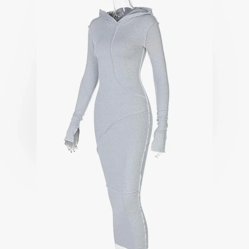 Long Sleeve Hooded Bodycon Maxi Dress Large Slim Fit Tagless